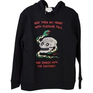 NWT Gucci Kids Skull and Snake embroidered cotton hoodie in black Size 8